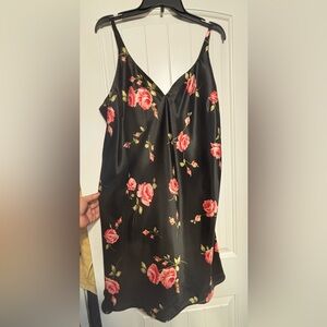 Vintage Morgan Taylor Intimates Black Camisole with Pink Floral Design XL